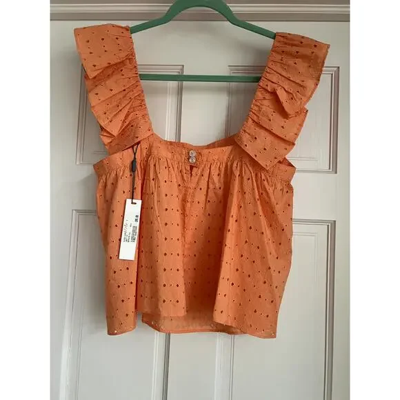 Katharine Kidd Ruffle Orange Eyelet Juno Top NEW (size L) - Picture 4 of 8